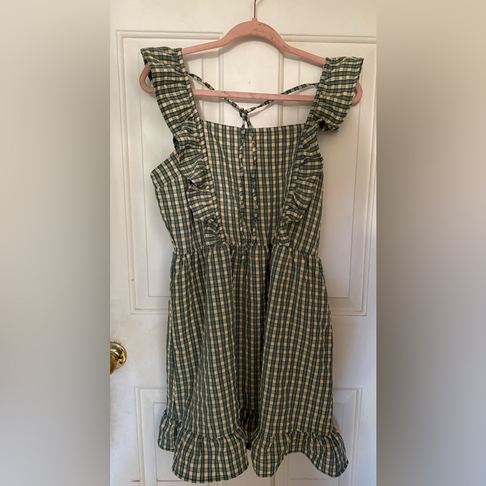 Plaid Dress in Green and Cream
